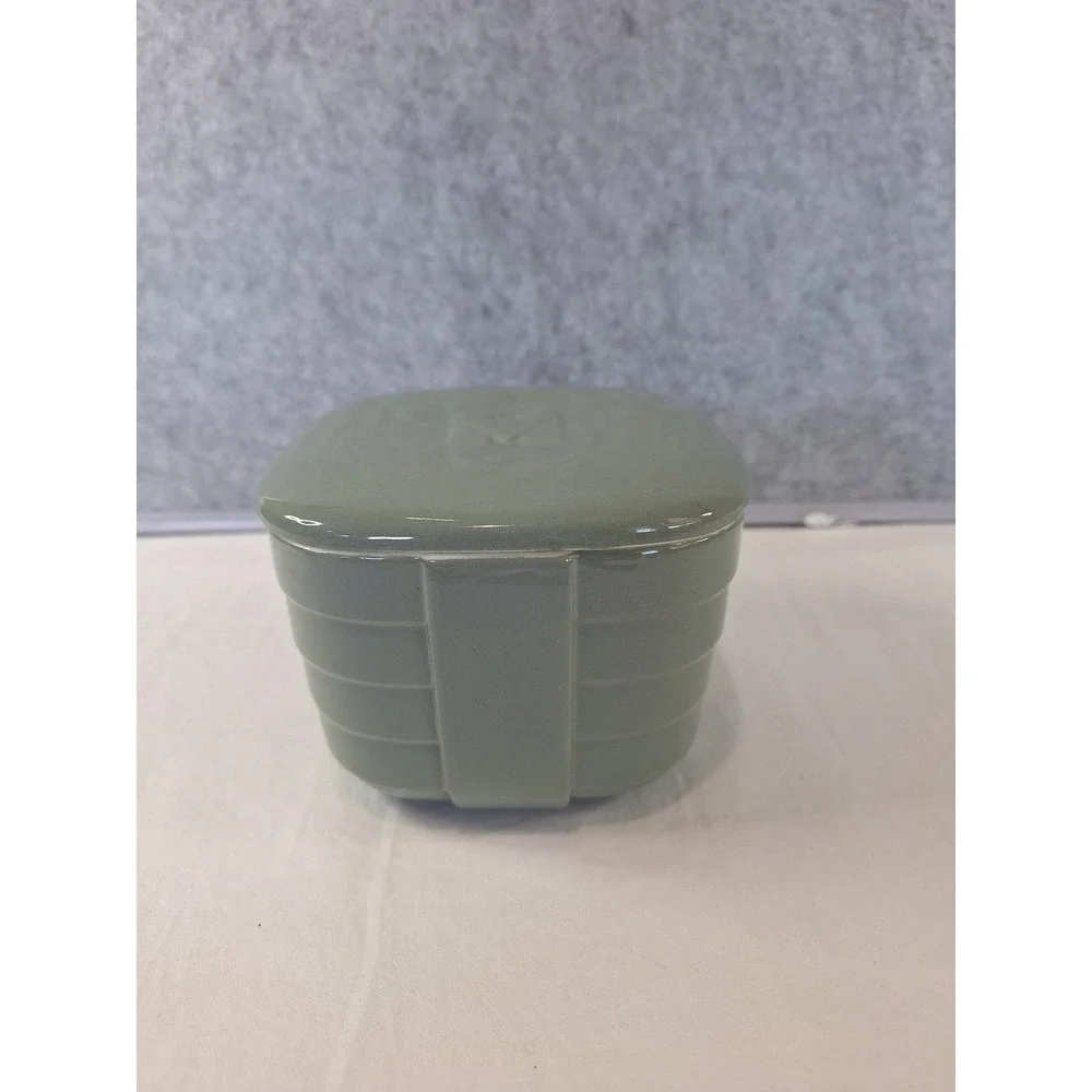 Vintage Hall China for Hotpoint Green Ceramic fridge Dish with Lid Art Deco